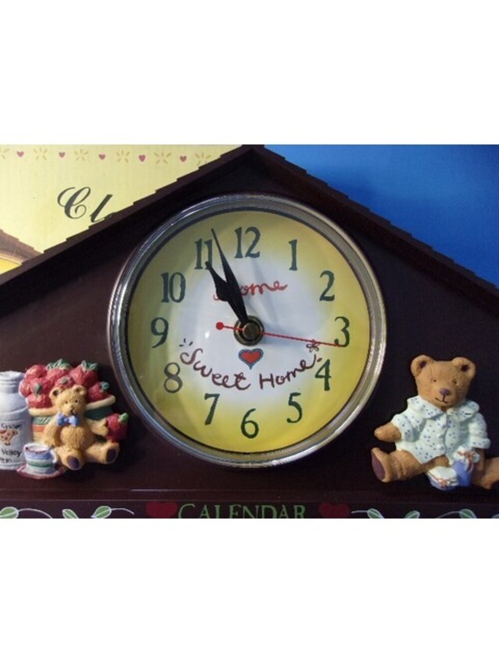 Vintage Home Sweet Home Plastic Wall Clock Perpetual Calendar Bears 1980's IOB - Picture 4 of 13
